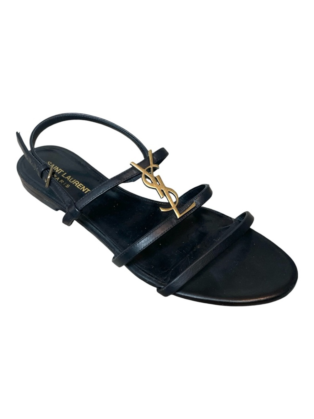 YSL Yves Saint Lauren Cassandra Logo Flat Slip On Slide Sandals Mules \\ 40